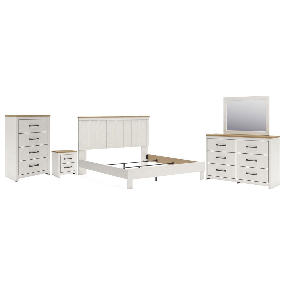 Ashley Linnocreek 5-Piece King Bedroom Set in White and Warm Brown, , large