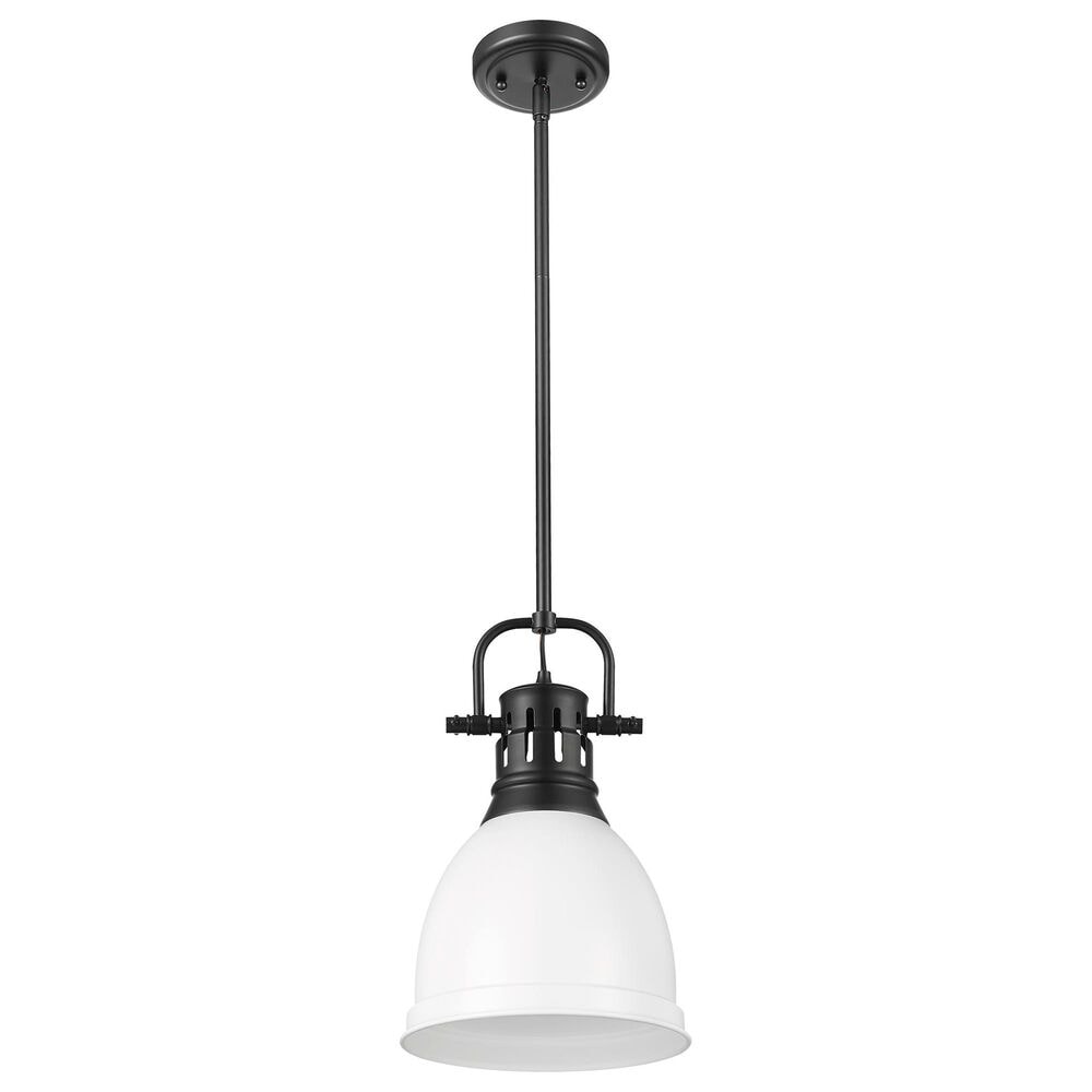 Golden Lighting Duncan 1-Light Small Pendant with Rod and Matte White Shade in Matte Black, , large