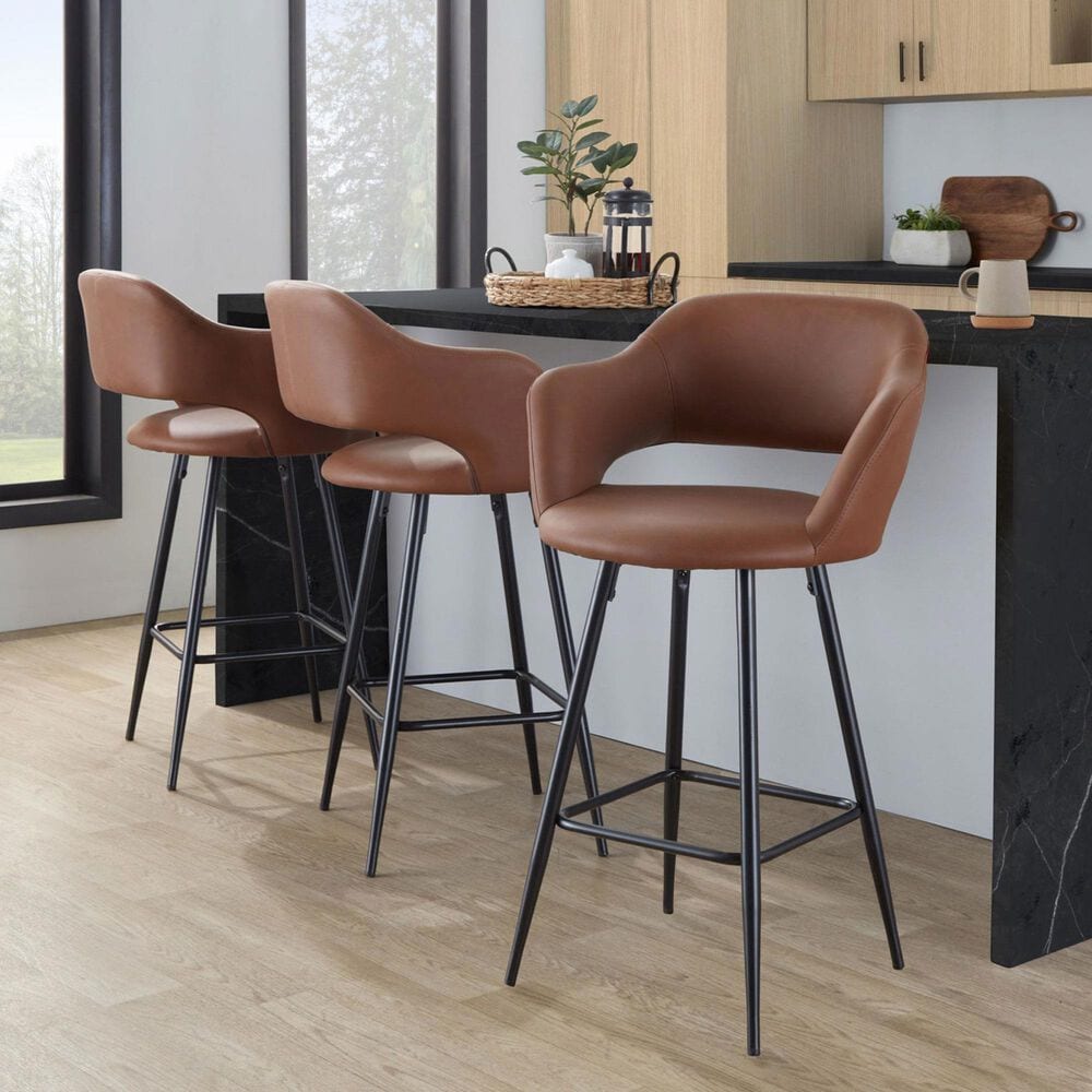 Lumisource Margarite Counter Stool with Brown Cushion in Black &#40;Set of 2&#41;, , large
