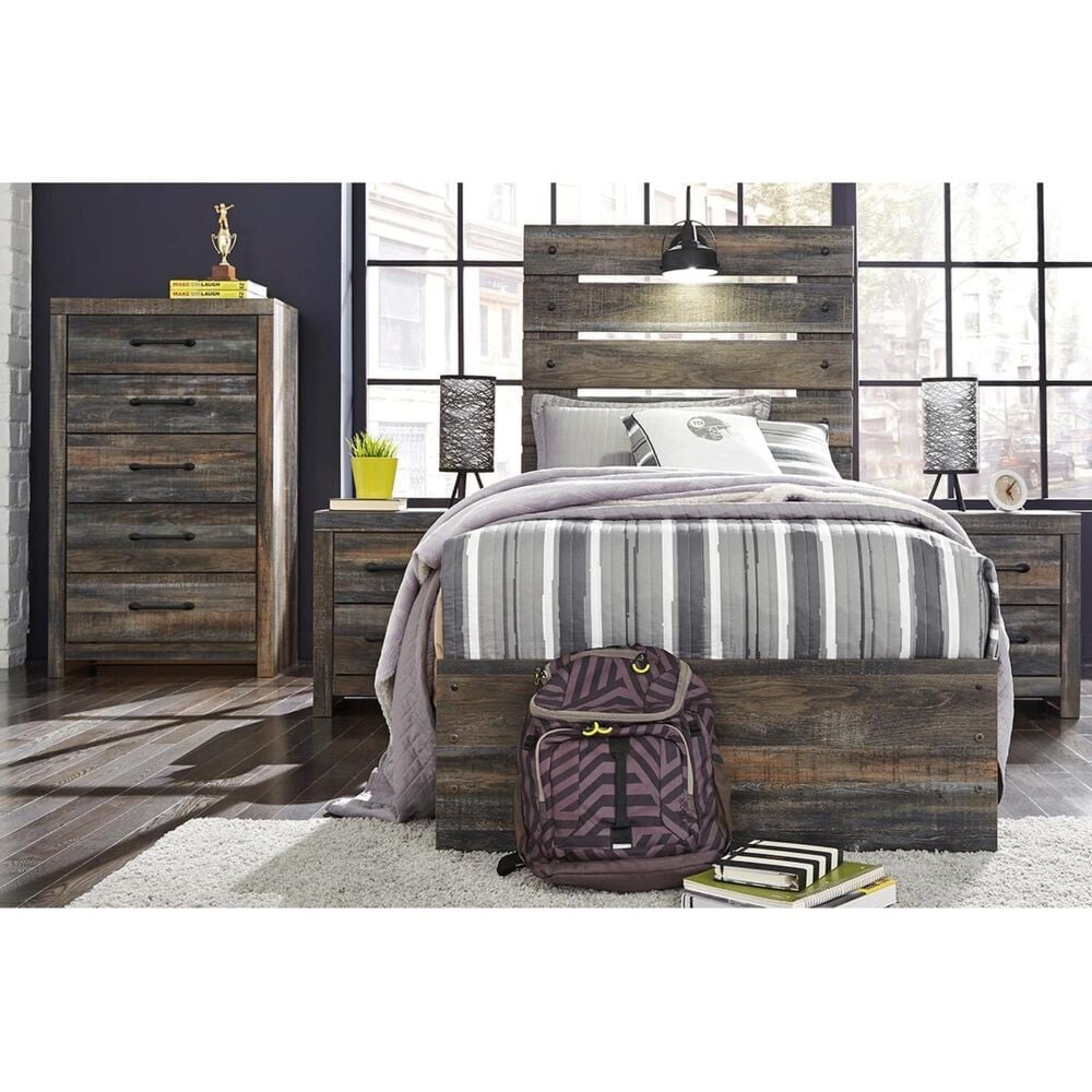 Ashley Drystan Twin Dual Storage Bed in Brown Rustic, , large