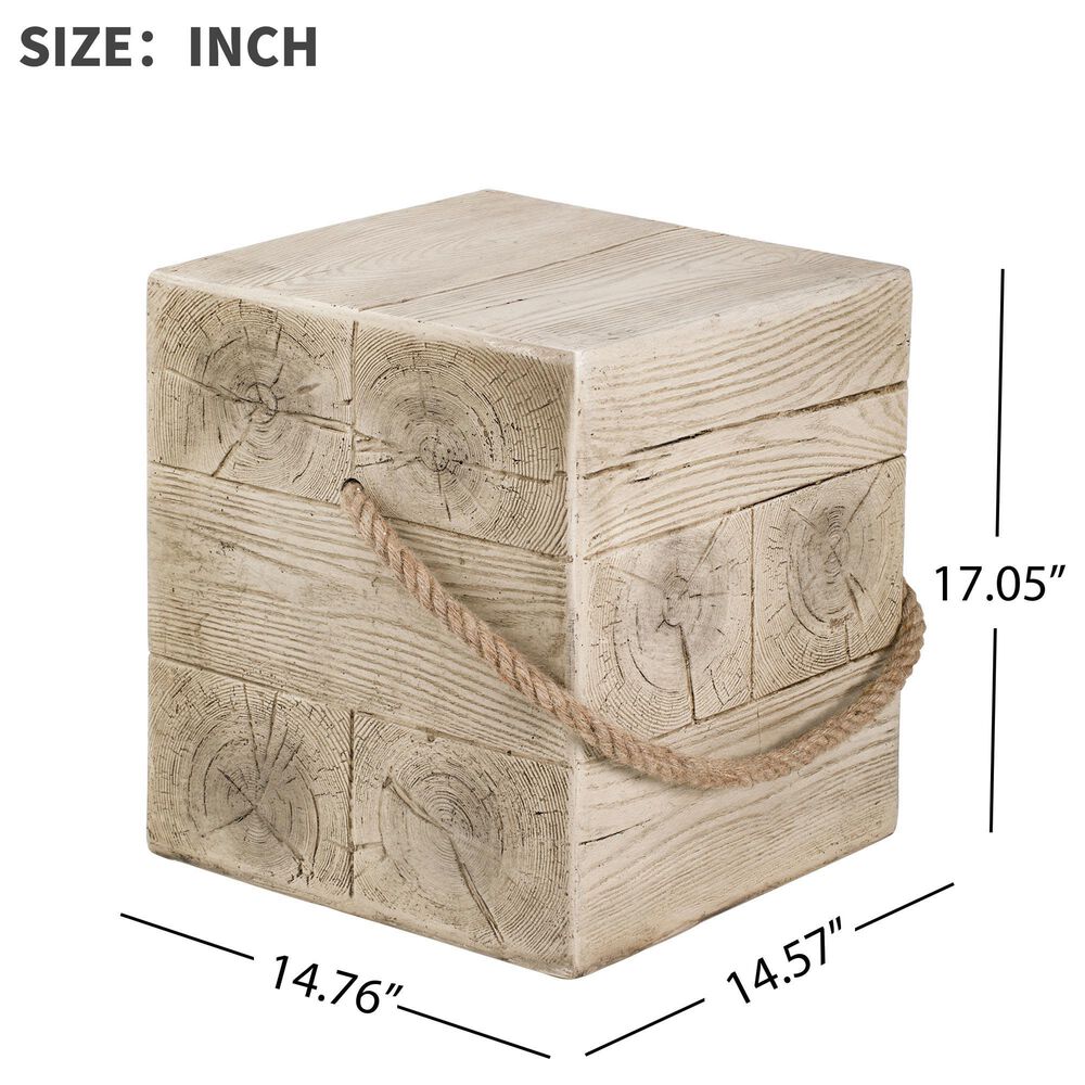 Hearth and Haven Outdoor Square Side Table with Simulated Braided Cord in Wood Brown, , large