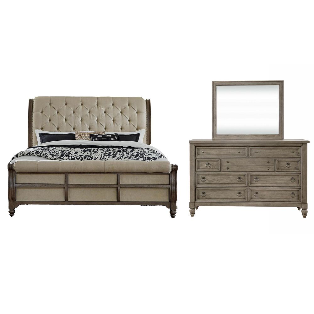 Belle Furnishings Americana Farmhouse 3 Piece Queen Sleigh Bedroom Set in Dusty Taupe and Black, , large