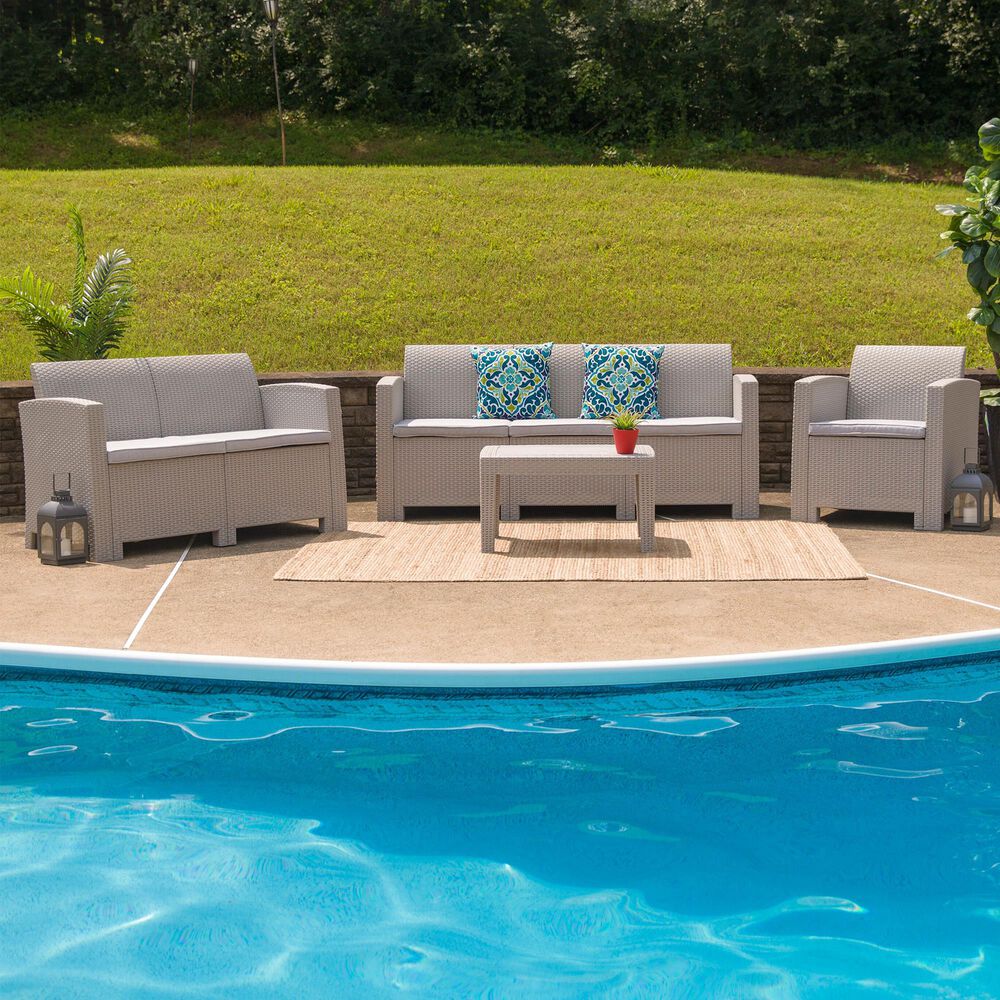 Flash Furniture 4-Piece Patio Chat Set in Beige, , large