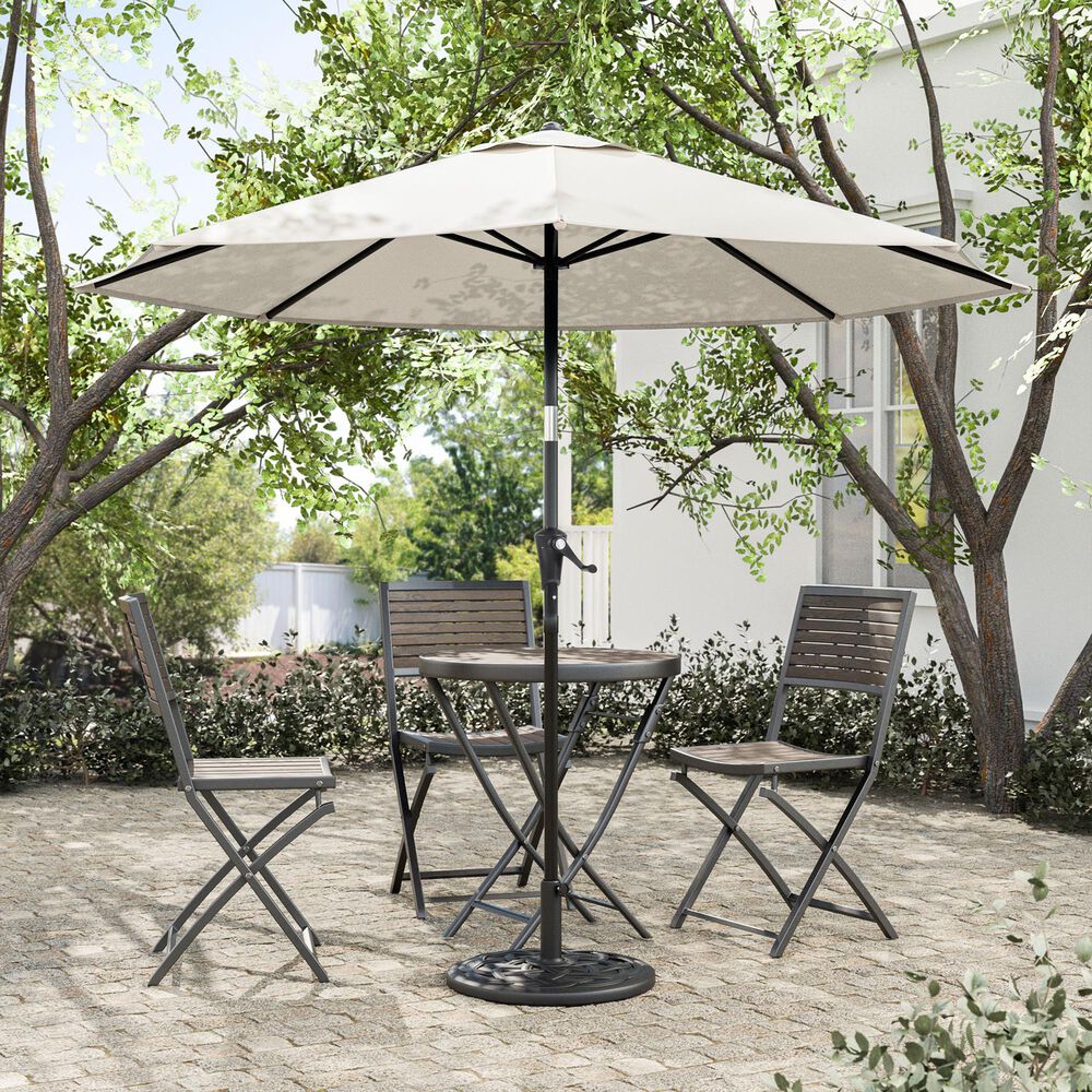 Furniture of America Dawn 9&#39; Push Button Tilt and Crank Lift Octagon Patio Umbrella with Base in Beige, , large