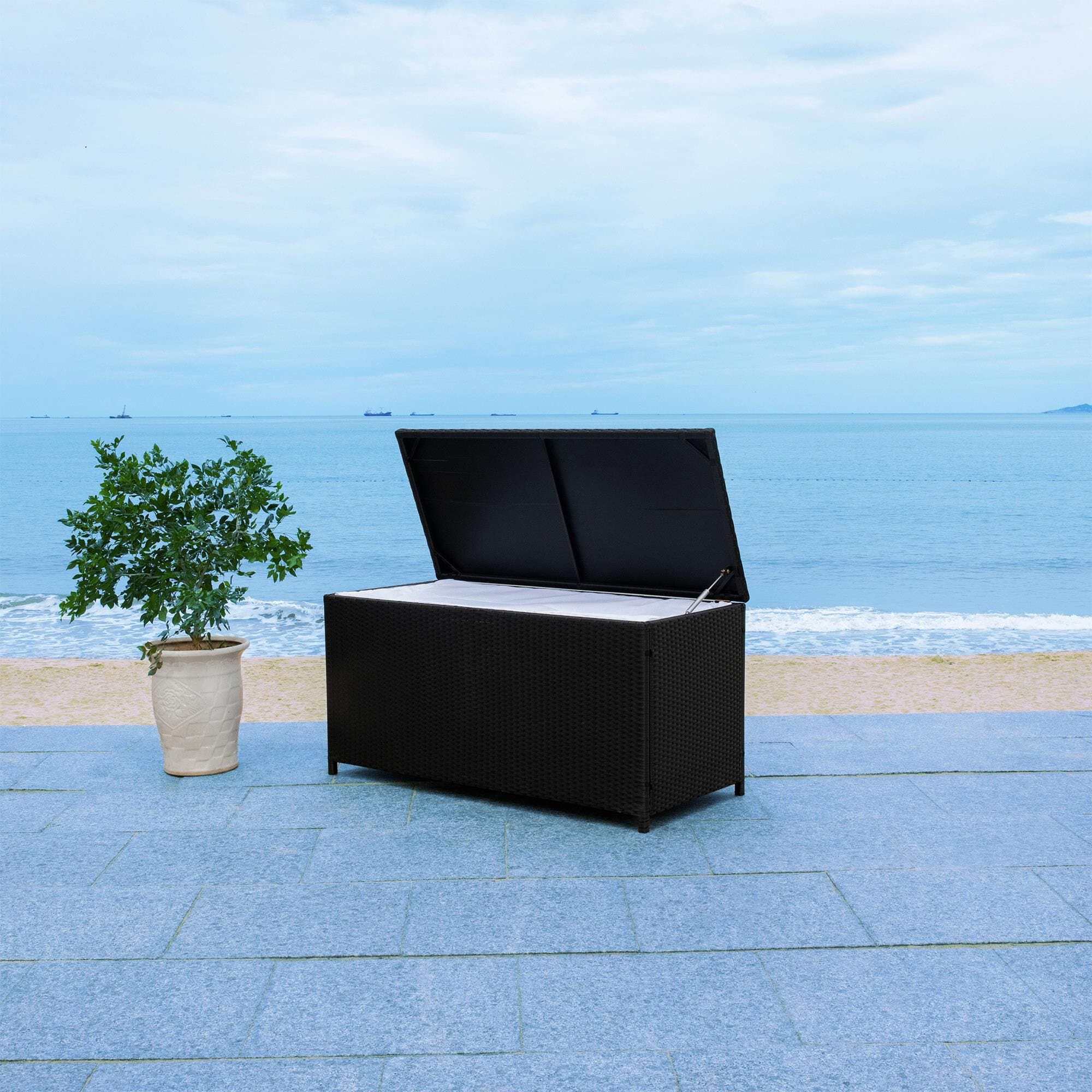 Safavieh Oliveira Patio Cushion Box in Black White NFM