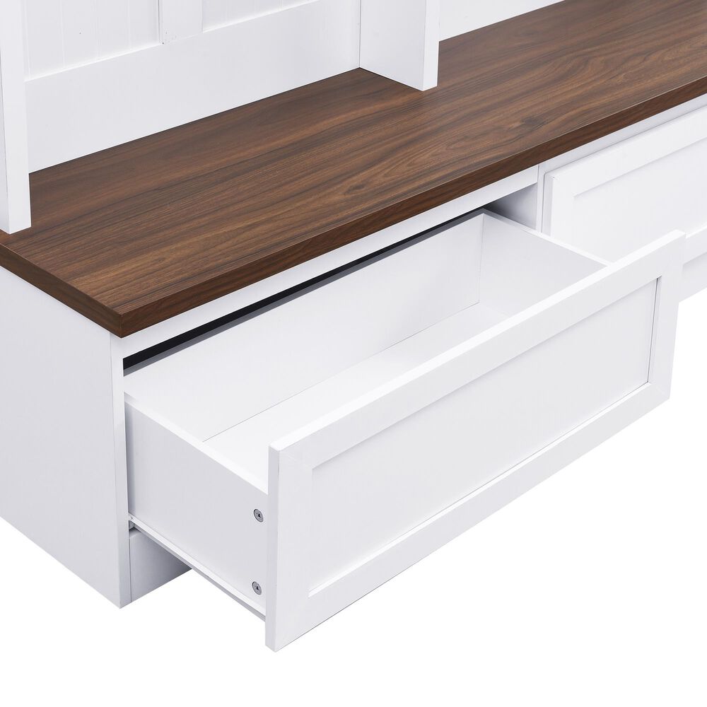 HOMLUX 6-Hook Hall Tree with Wood Grain Bench in White, , large