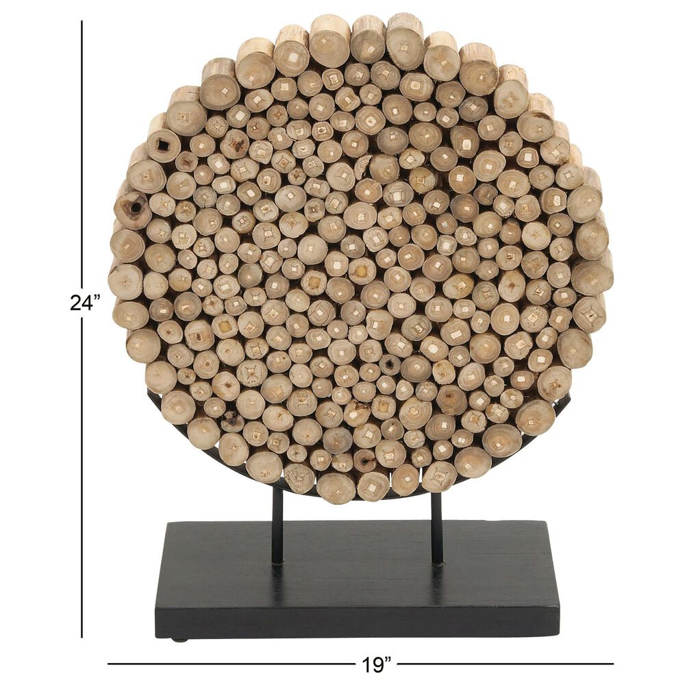 Maple and Jade Abstract Decorative Sculpture with Stand in Oiled Brown and Black, , large