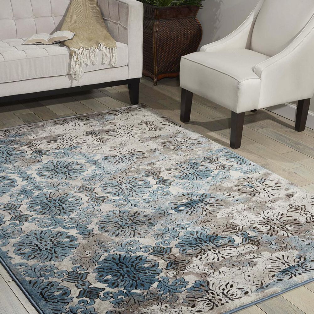 Nourison Karma KRM05 9"3" x 12"9" Blue and Ivory Area Rug, , large