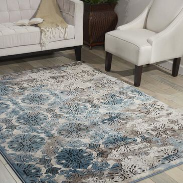 Nourison Karma KRM05 9"3" x 12"9" Blue and Ivory Area Rug, , large