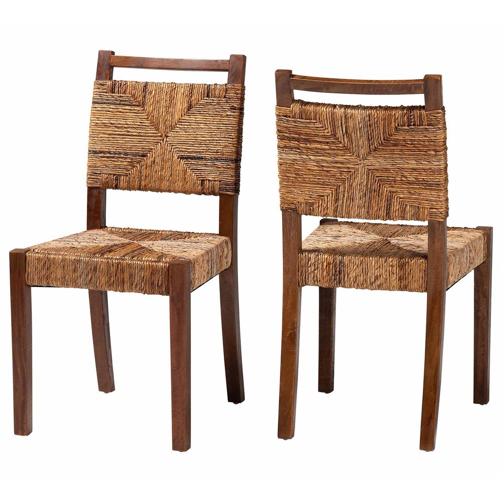 Baxton Studio Cordoba Side Chair in Natural Seagrass and Teak (Set of 2), , large