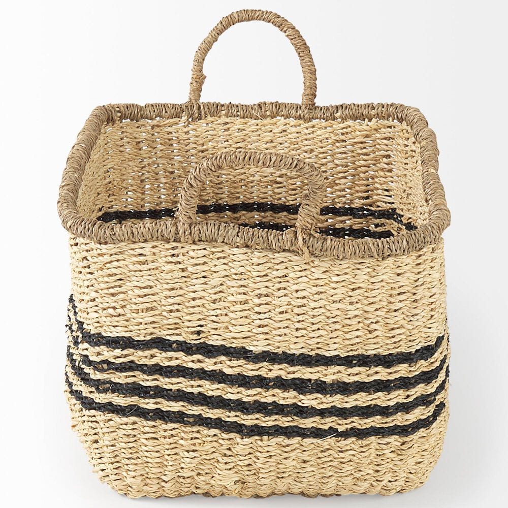 Mercana Emma Rectangular Basket in Light Brown and Black (Set of 2), , large