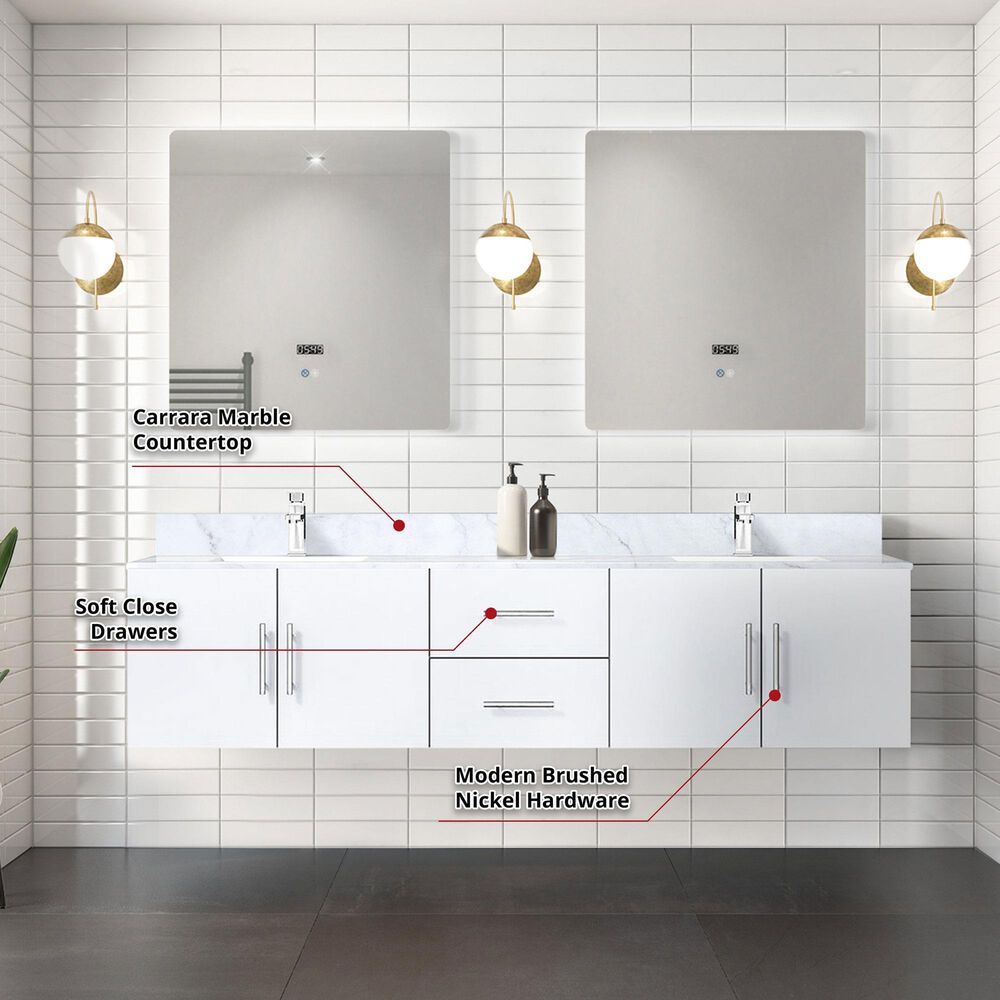 Lexora Home Geneva 80&quot; Double Bathroom Vanity Cabinet Only in Glossy White and 30&quot; LED Mirrors, , large