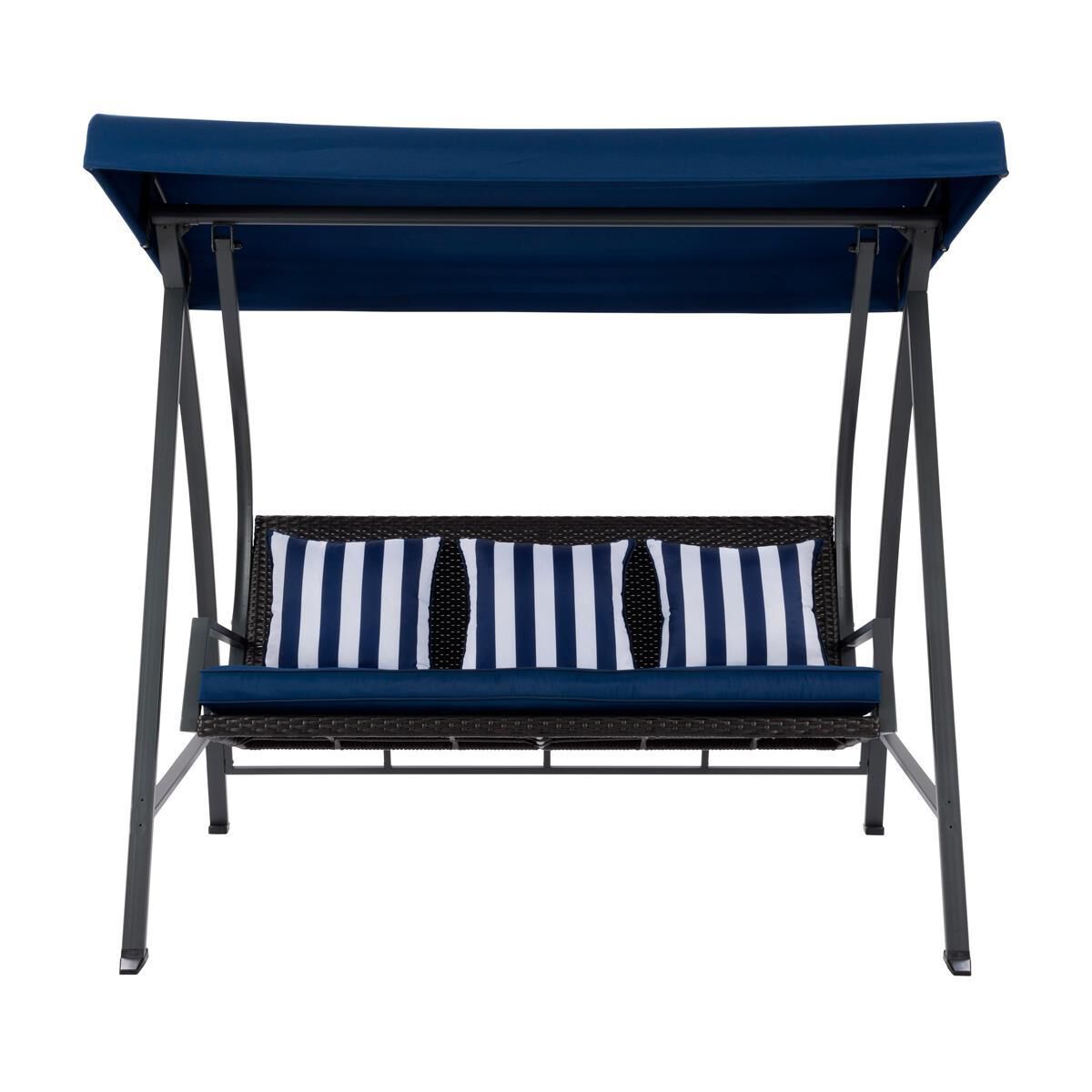 CorLiving Flora 3 Seat Patio Swing with Canopy in Navy Blue NFM