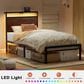HOMLUX Twin Platform Bed with LED Headboard and Charging Station in Rustic Brown, , large
