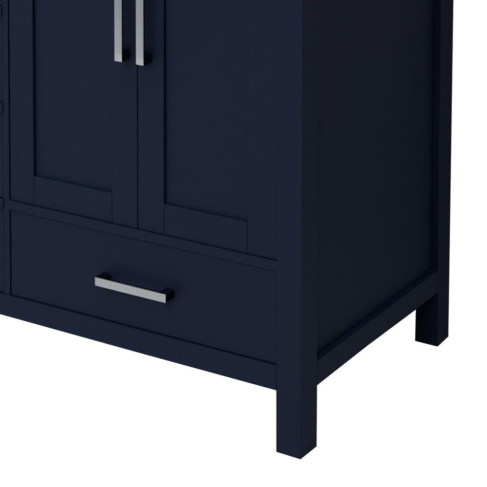 Lexora Home Jacques 36&quot; Right Offset Single Bathroom Vanity in Navy Blue with 2 cm White Carrara Marble Top and Rectangular Sink, , large