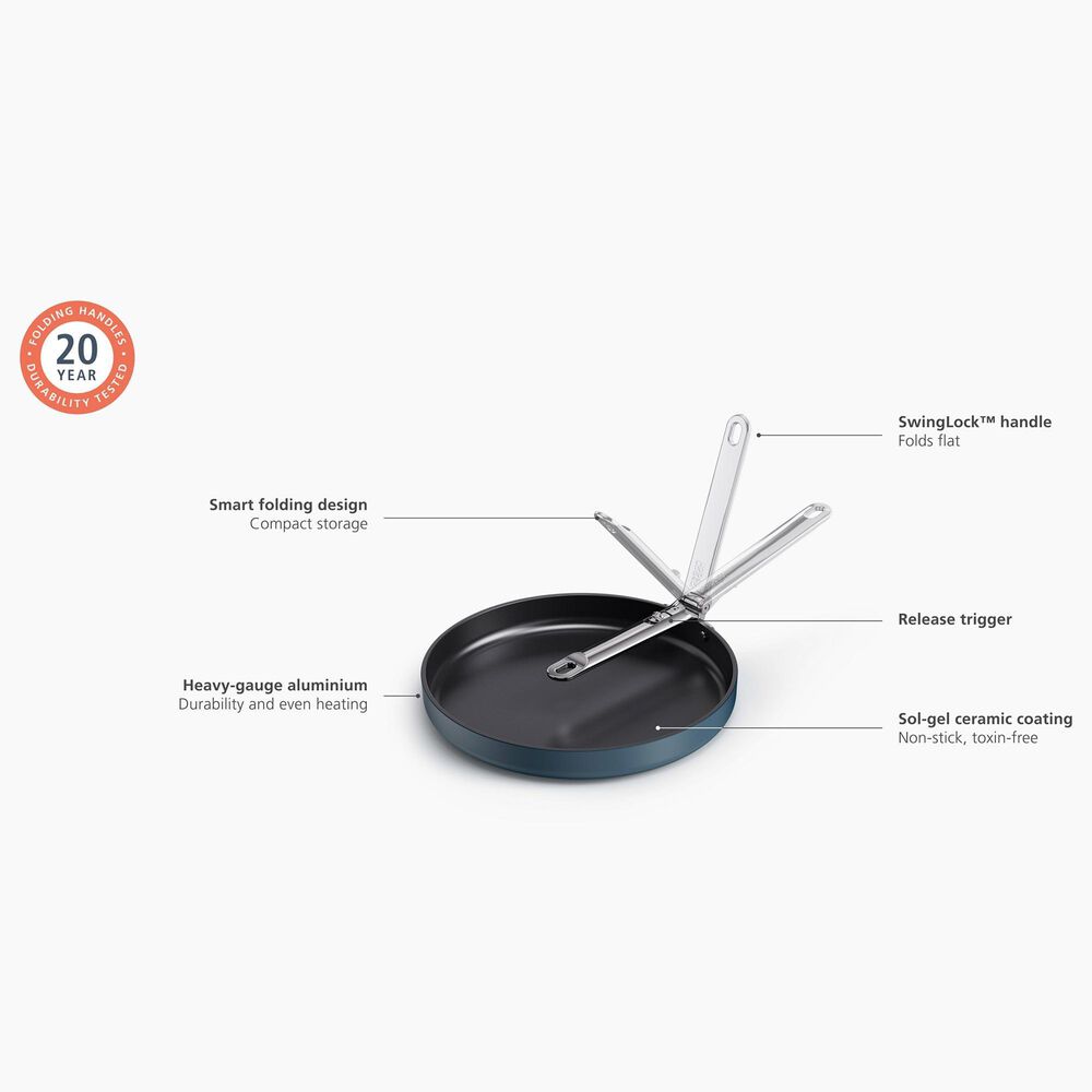 Joseph Joseph Space 12" Non-Stick Shallow Frying Pan with Folding Handle in Midnight Blue, , large