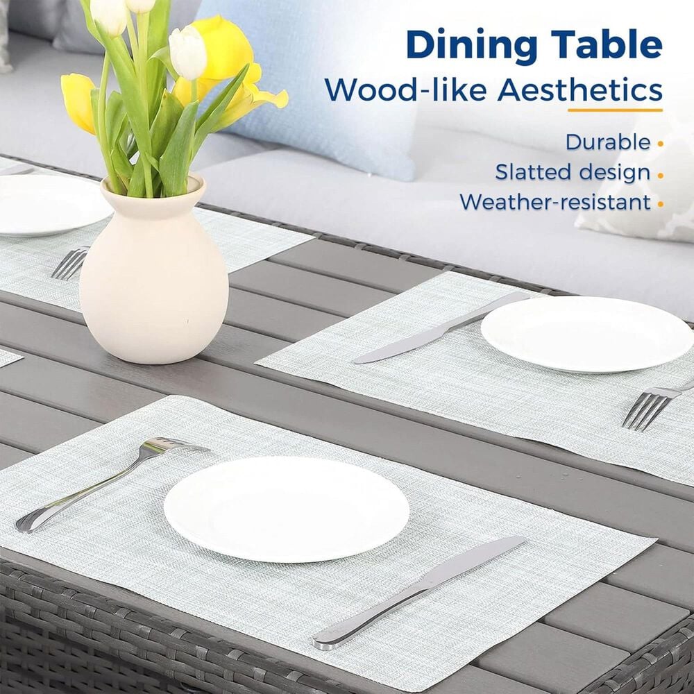 Hearth and Haven 7-Piece Outdoor Dining Set with Grey Cushion in Brown, , large