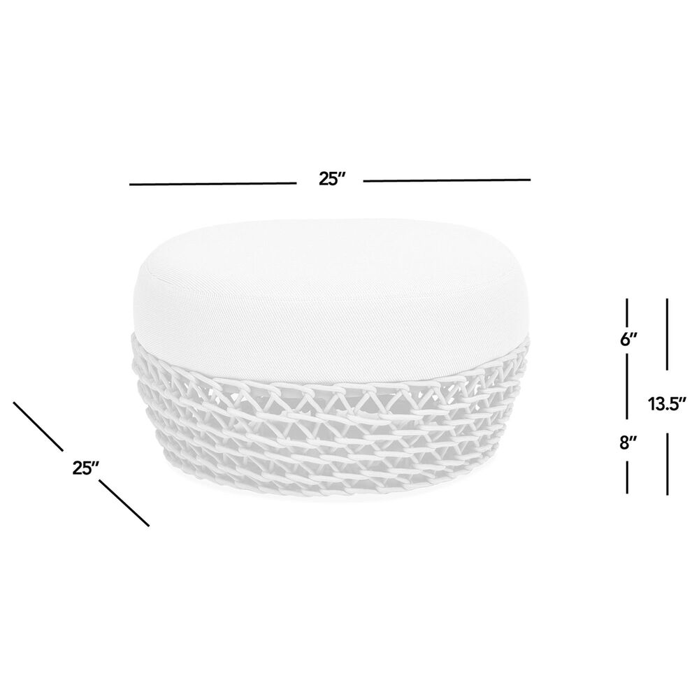 Hearth and Haven Willow 25" Round Patio Ottoman with Golden Brown Wicker Frame in Beige, , large