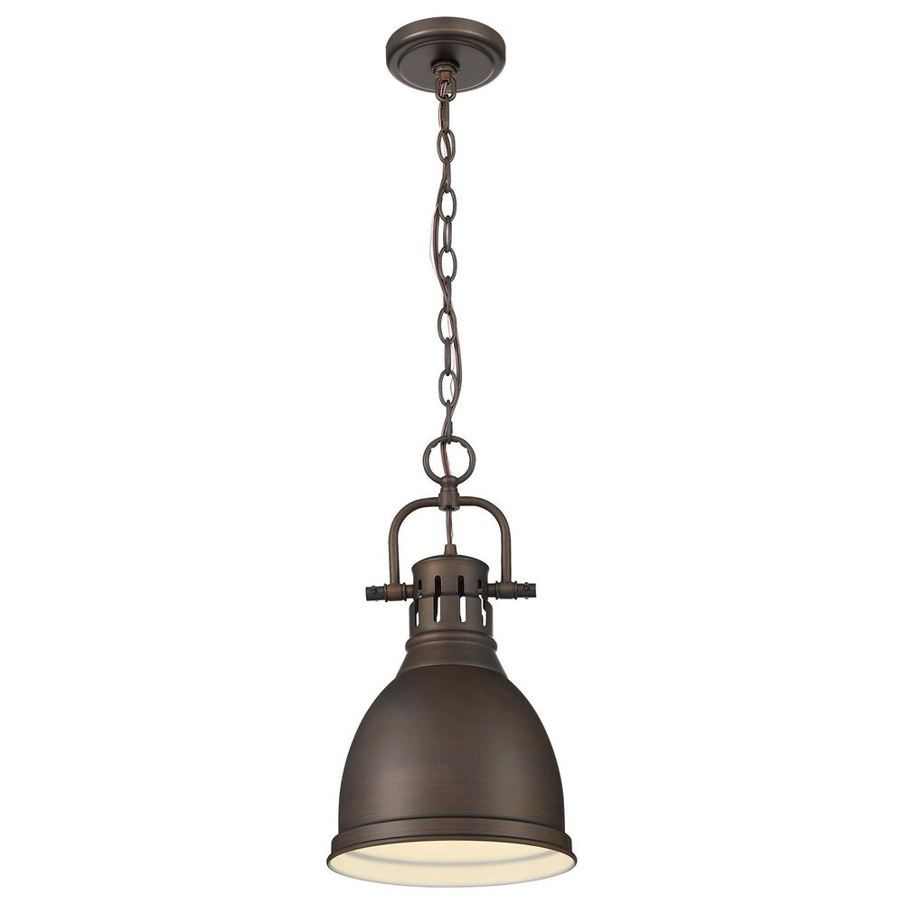 Golden Lighting Duncan 1-Light Small Pendant with Chain in Rubbed Bronze, , large