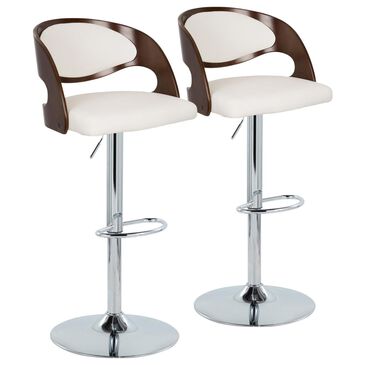 Lumisource Pino Adjustable Swivel Barstool with White Cushion in Chrome and Cherry (Set of 2), , large