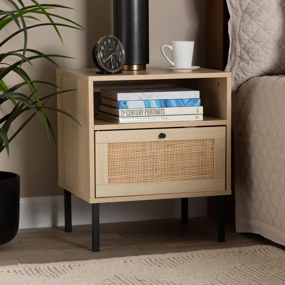 Baxton Studio Caterina 1-Door End Table in Natural Brown and Black, , large