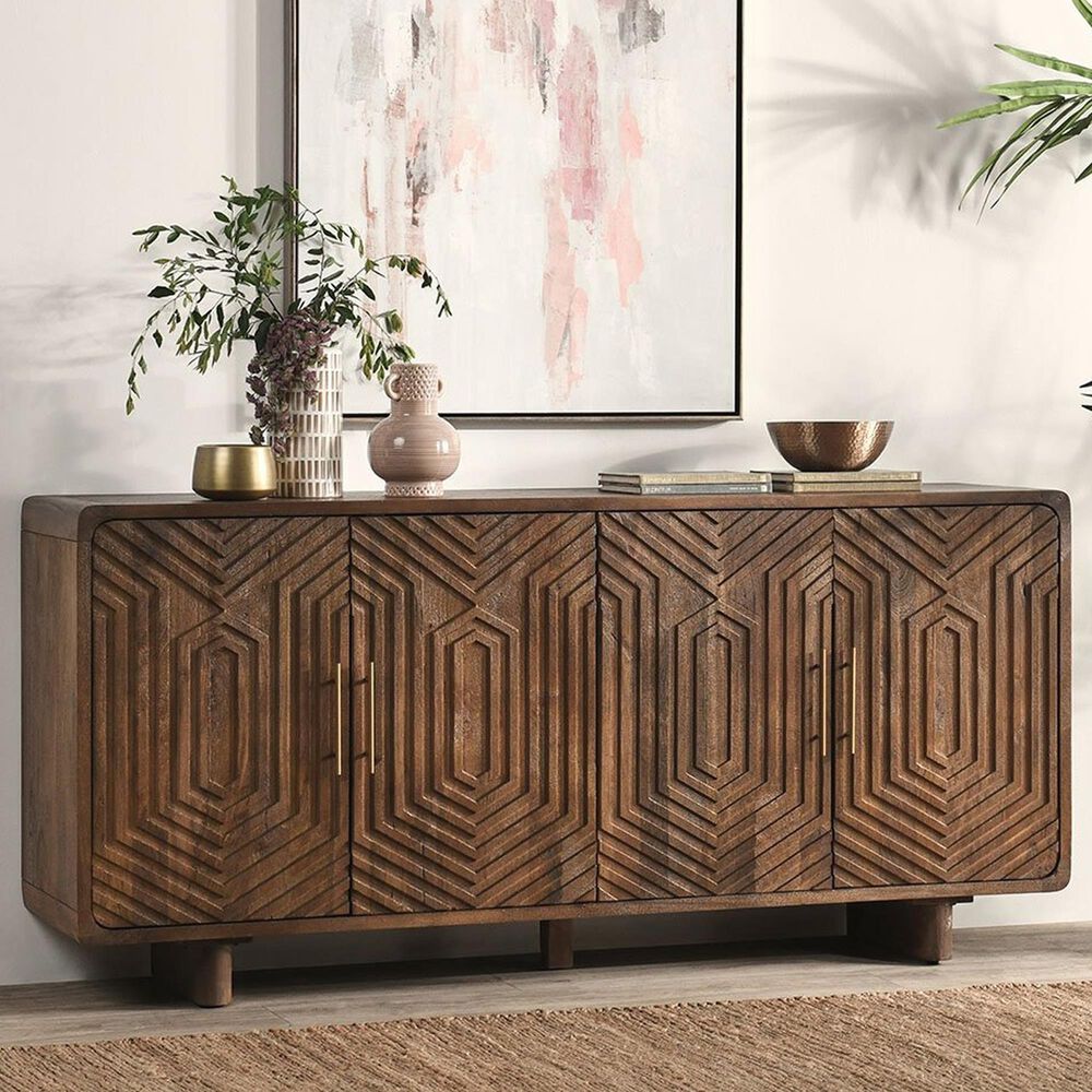 Classic Home Holmes Mango Wood 4-Door Buffet in Artisan Brown, , large