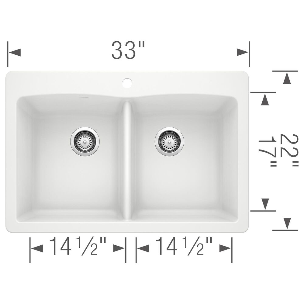 Blanco Diamond 33&quot; Equal Double Dual Mount Kitchen Sink in White, , large