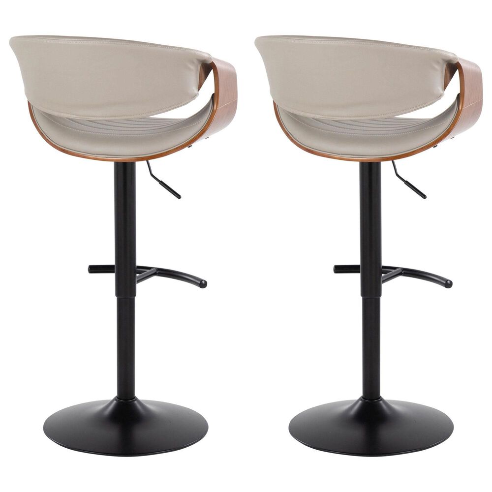 LumiSource Symphony Swivel Adjustable Bar Stool with Grey Upholstery in Walnut and Black (Set of 2), , large