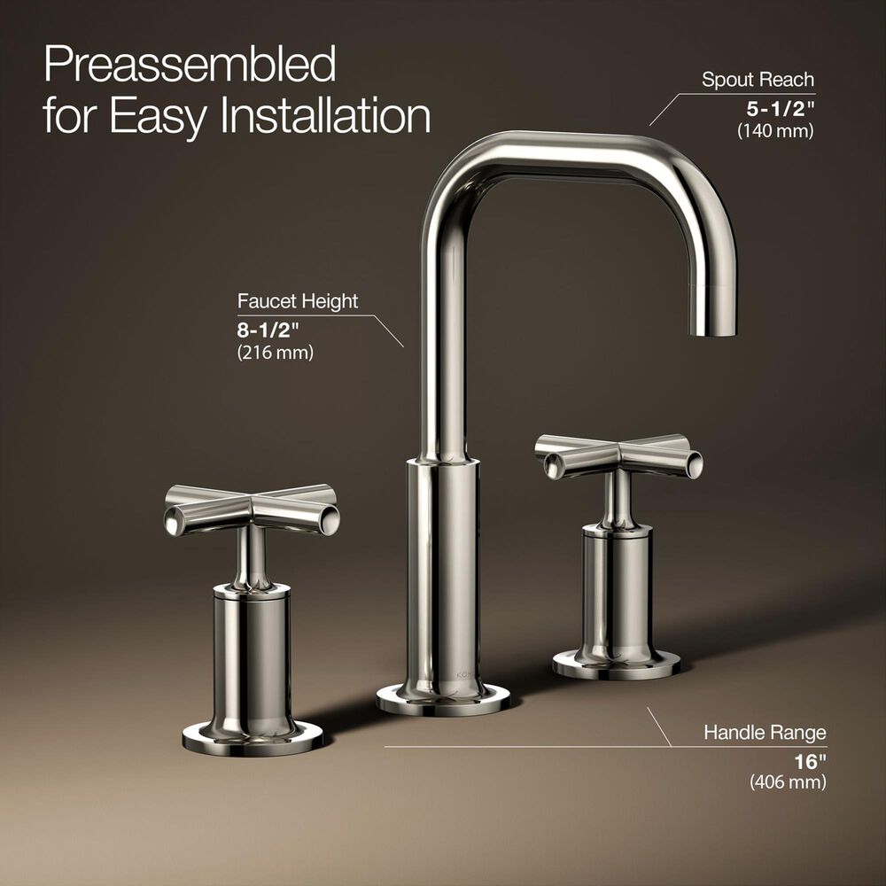 Kohler Purist Widespread Bathroom Sink Faucet with Cross Handles and High Gooseneck Spout in Vibrant Polished Nickel, , large