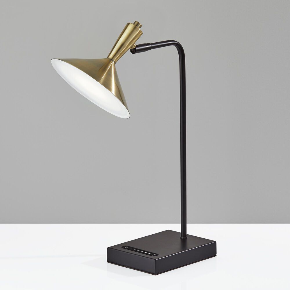Adesso Lucas LED Desk Lamp with USB in Black and Antique Brass, , large