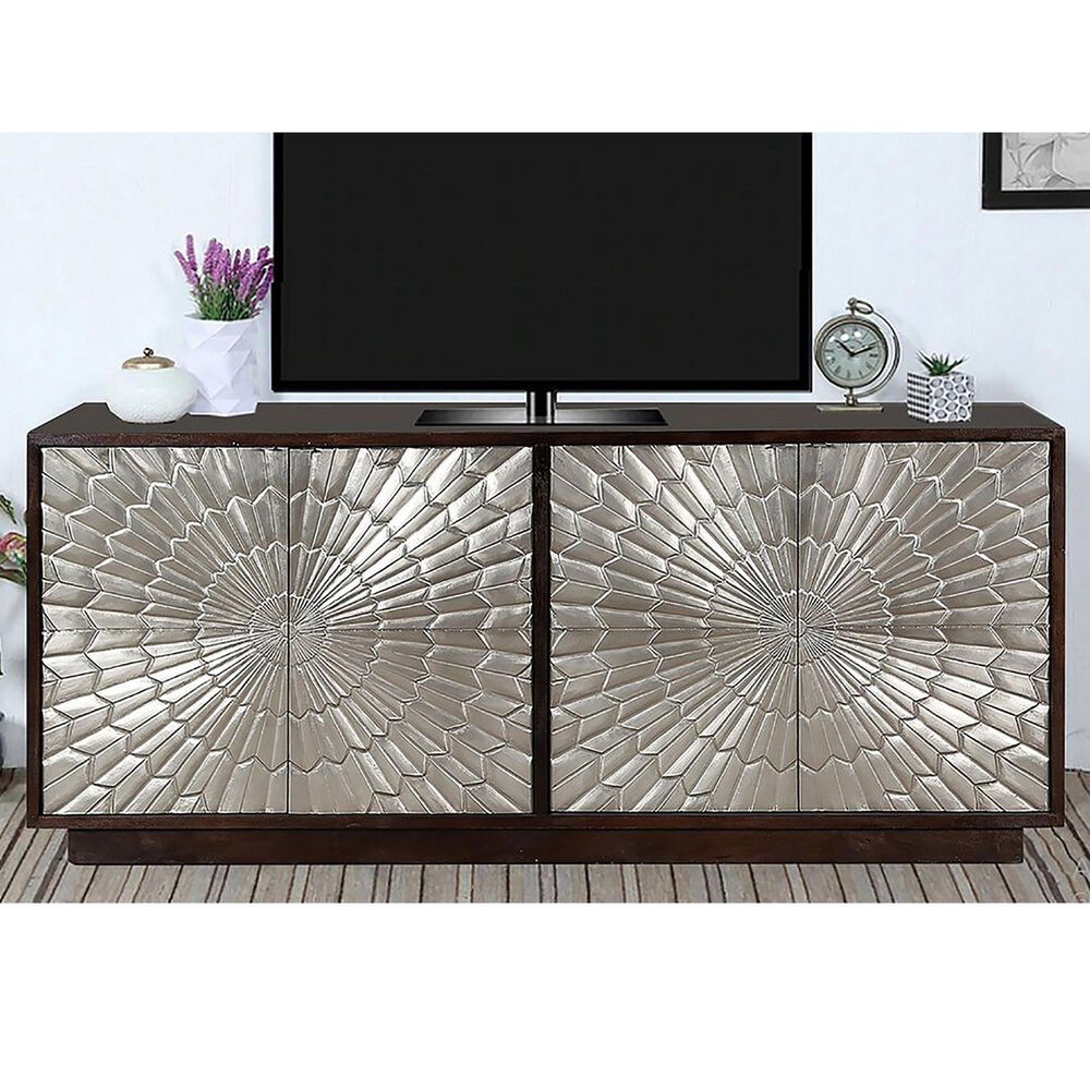 Simeon Collection Crossings Palace 78&quot; TV Console in Silver Clad and Antique Walnut, , large