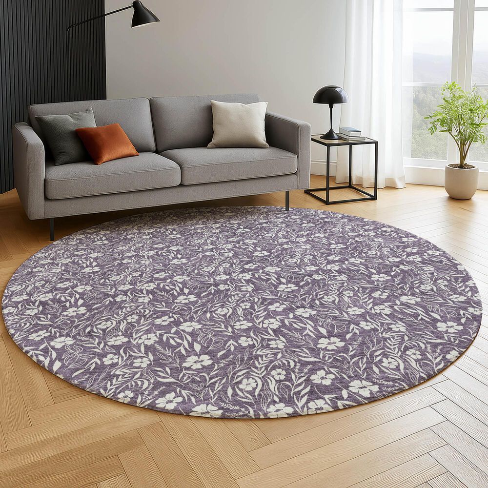 Dalyn Rug Company Soft Essentials Floral Purple 8' Round Indoor/Outdoor Area Rug, , large