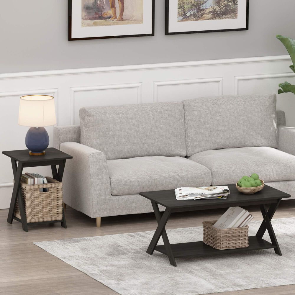 HOMLUX 1-Tier Simplistic Criss-Crossed Coffee Table in Espresso, , large