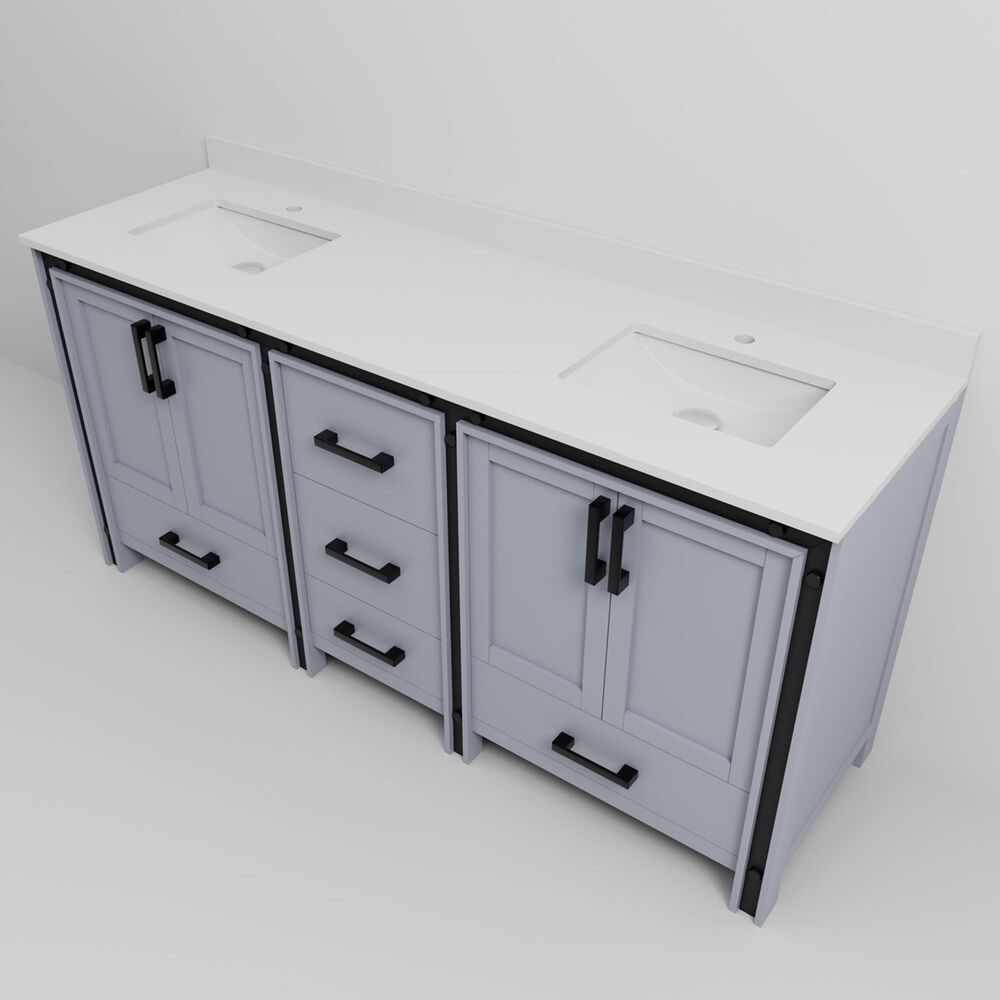 Lexora Home Ziva 72&quot; Double Bathroom Vanity in Dark Grey with 2 cm White Quartz Top and Rectangular Sinks, , large