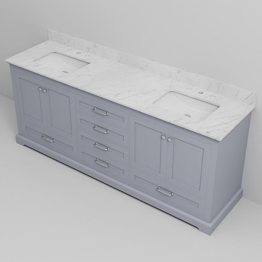 Lexora Home Dukes 80" Double Bathroom Vanity in Dark grey with 2 cm White Carrara Marble Top and Rectangular Sinks, , large
