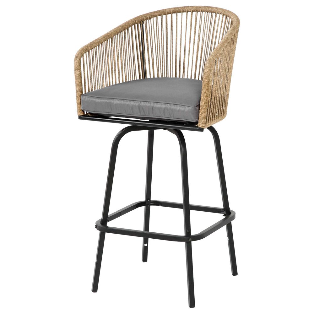 Hearth and Haven 3-Piece Outdoor Patio Bar Set with Gray Cushion in Black, , large