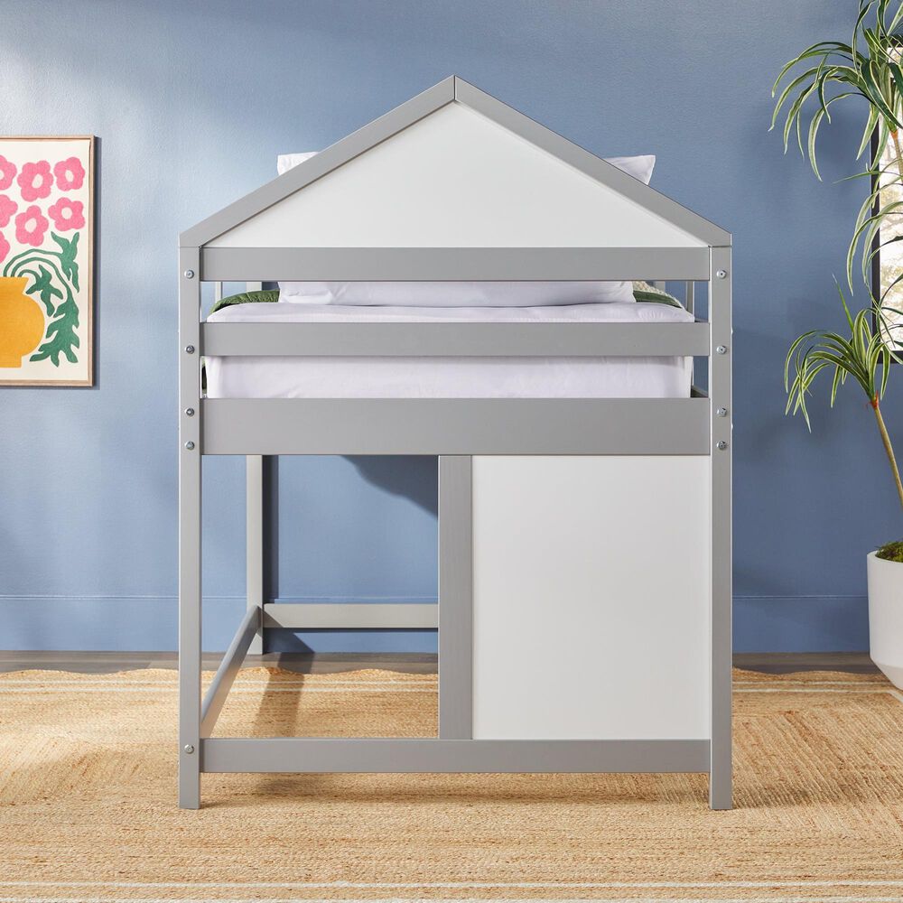 Walker Edison Skyler Twin Low Loft Bunk Bed in Grey, , large