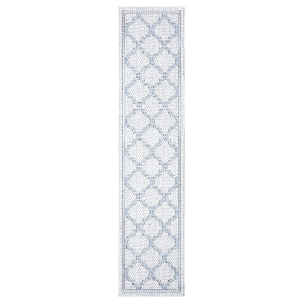 Safavieh Bermuda Geometric 2" x 8" Ivory and Light Blue Indoor/Outdoor Area Performance Rug, , large