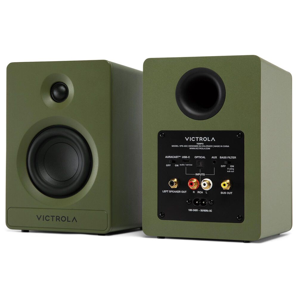 Victrola Tempo Bluetooth Bookshelf Speaker in Matte Green (Pair), , large