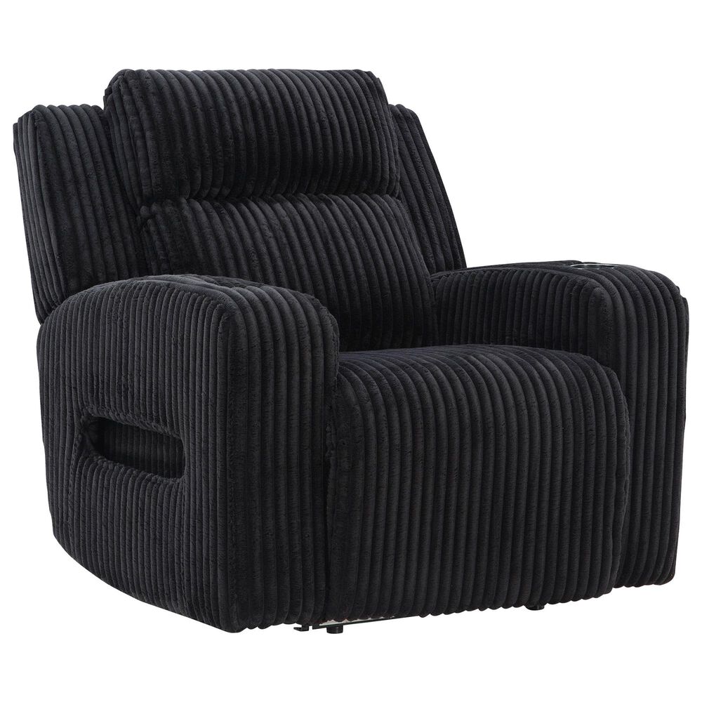 Ashley Forest Lake Power Recliner with Adjustable Headrest in Black Velvet, , large