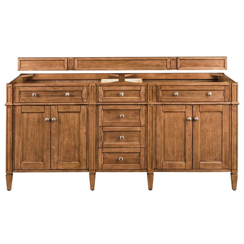 James Martin Vanities Brittany 72&quot; Double Bathroom Vanity in Saddle Brown with 3 cm Parisien Bleu Quartz Top and Rectangular Sinks, , large