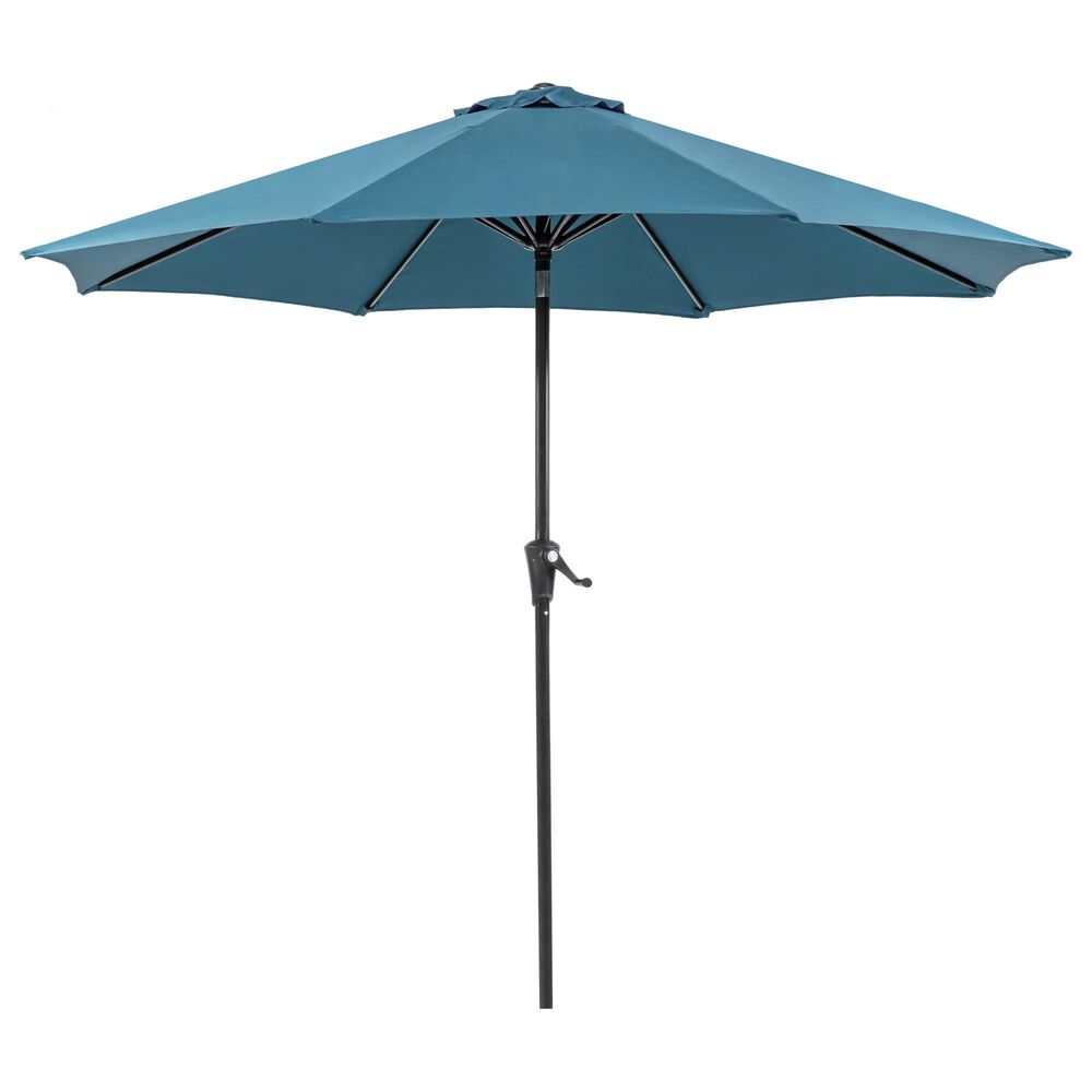 Furniture of America Dawn 9&#39; Push Button Tilt and Crank Lift Octagon Patio Umbrella with Base in Blue, , large