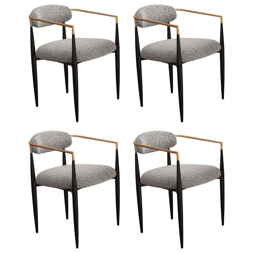 Morden Fort Modern Boucle Arm Chair with Grey Cushion in Black and Gold (Set of 4), , large