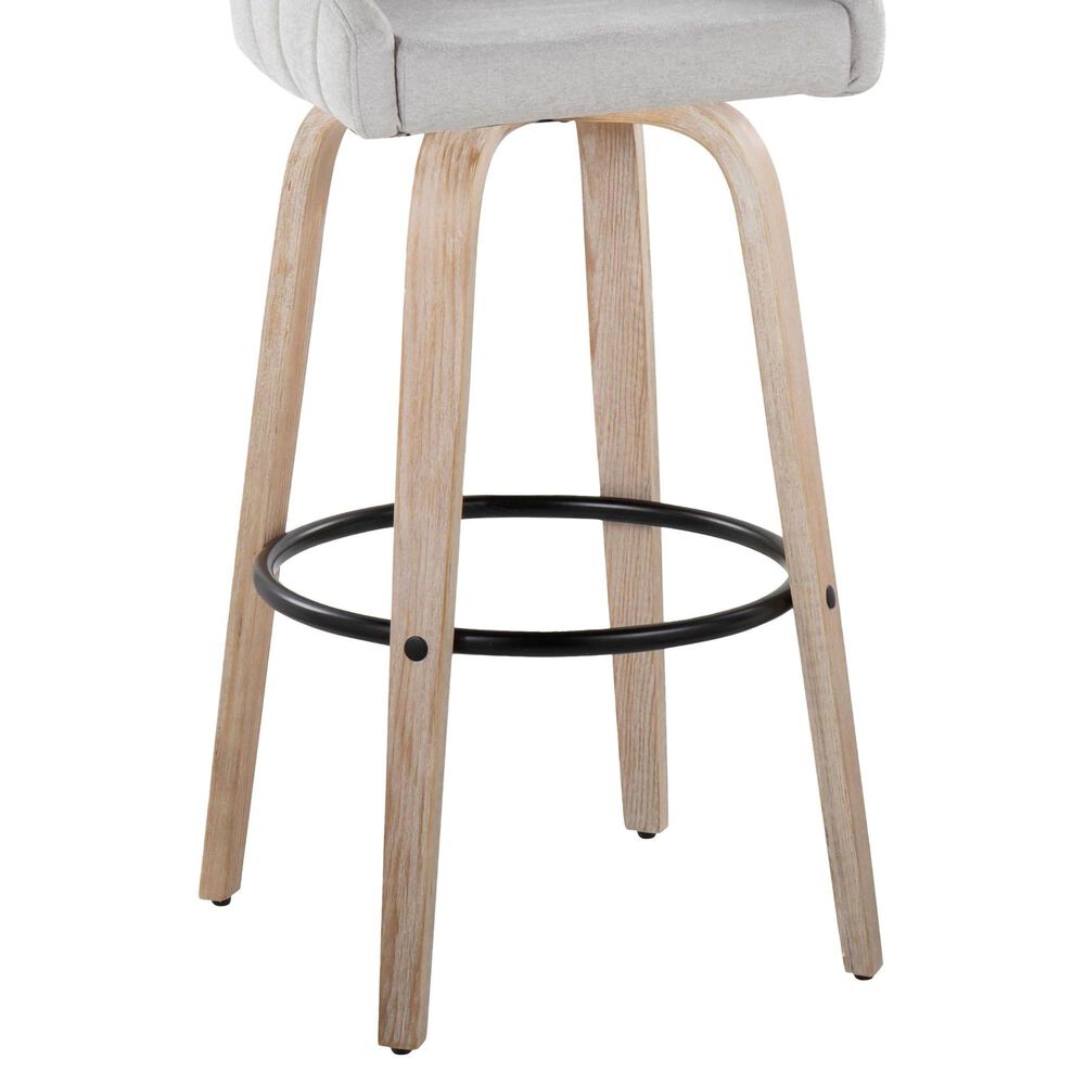LumiSource Hannah Swivel Bar Stool with Grey Fabric Upholstery in Whitewashed and Black (Set of 2), , large