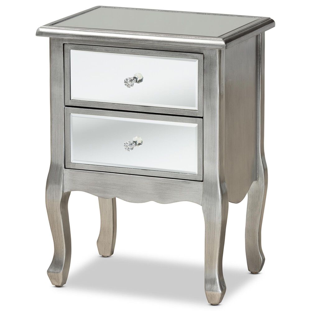 Baxton Studio Leonie 2-Drawer Nightstand in Silver/Mirror, , large
