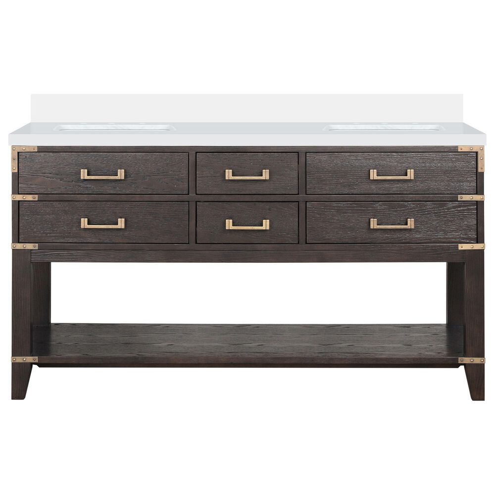 Lexora Home Norwalk 60&quot; Double Bathroom Vanity in Brown Oak with White Quartz Top and Rectangular Sinks, , large