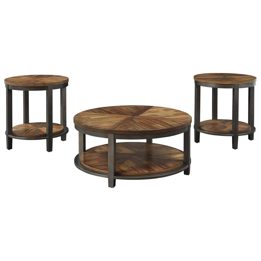 Ashley Roybeck 3-Piece Occasional Table Set in Light Brown and Bronze, , large