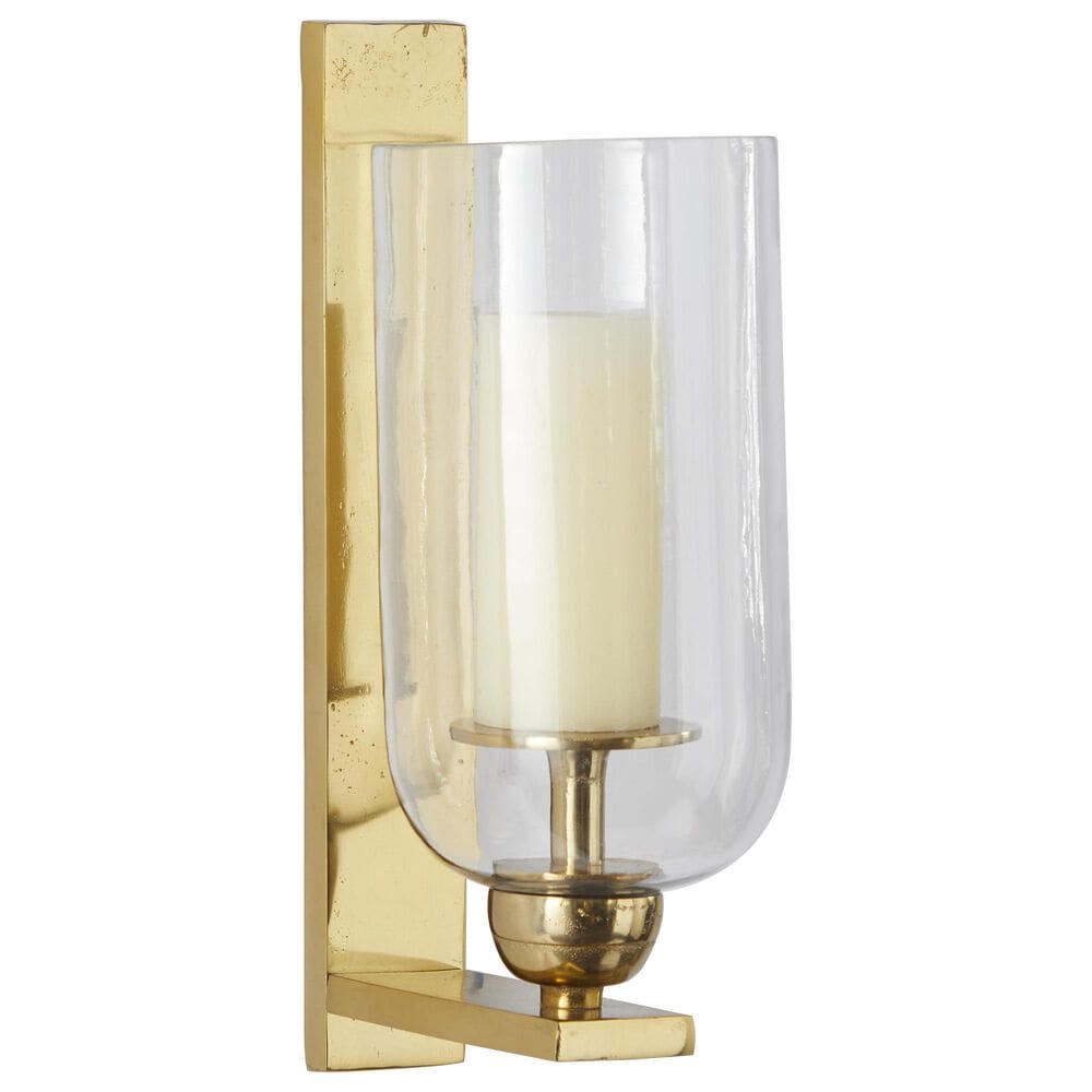 Maple and Jade 16&quot; Single Indoor/Outdoor Wall Mount Candle Holder in Polished Gold and Clear, , large