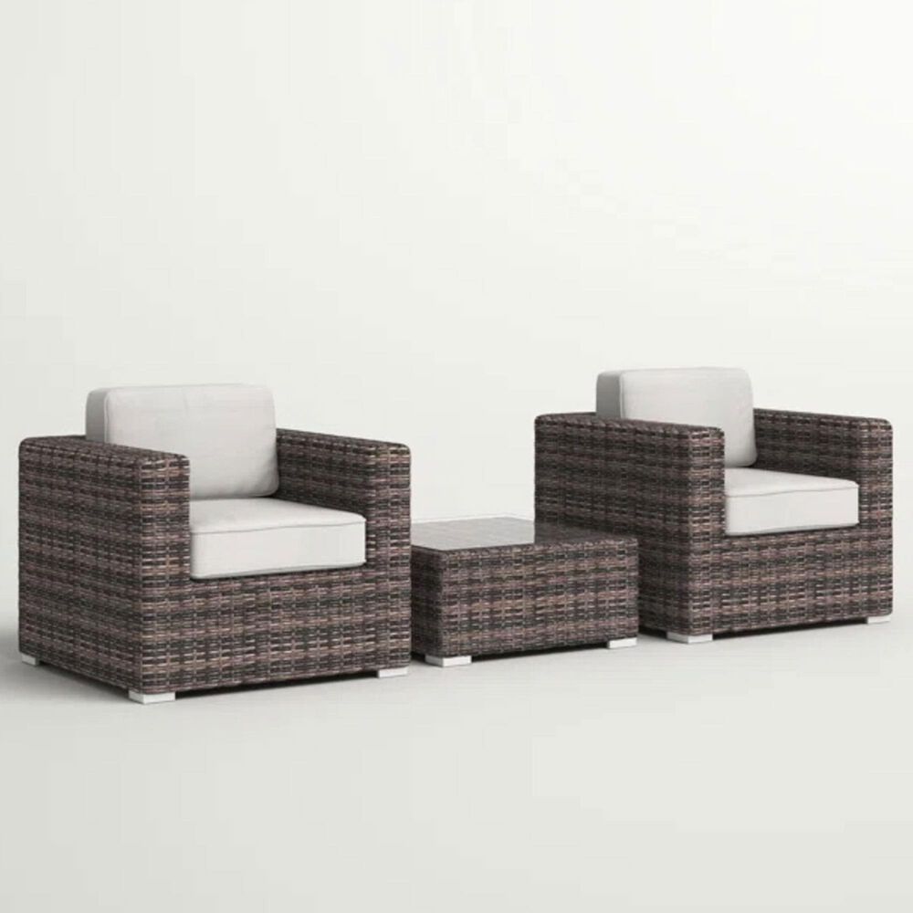 Hearth and Haven 3-piece Outdoor Wicker Conversation Set with Glass-Top Coffee Table in Gray, , large