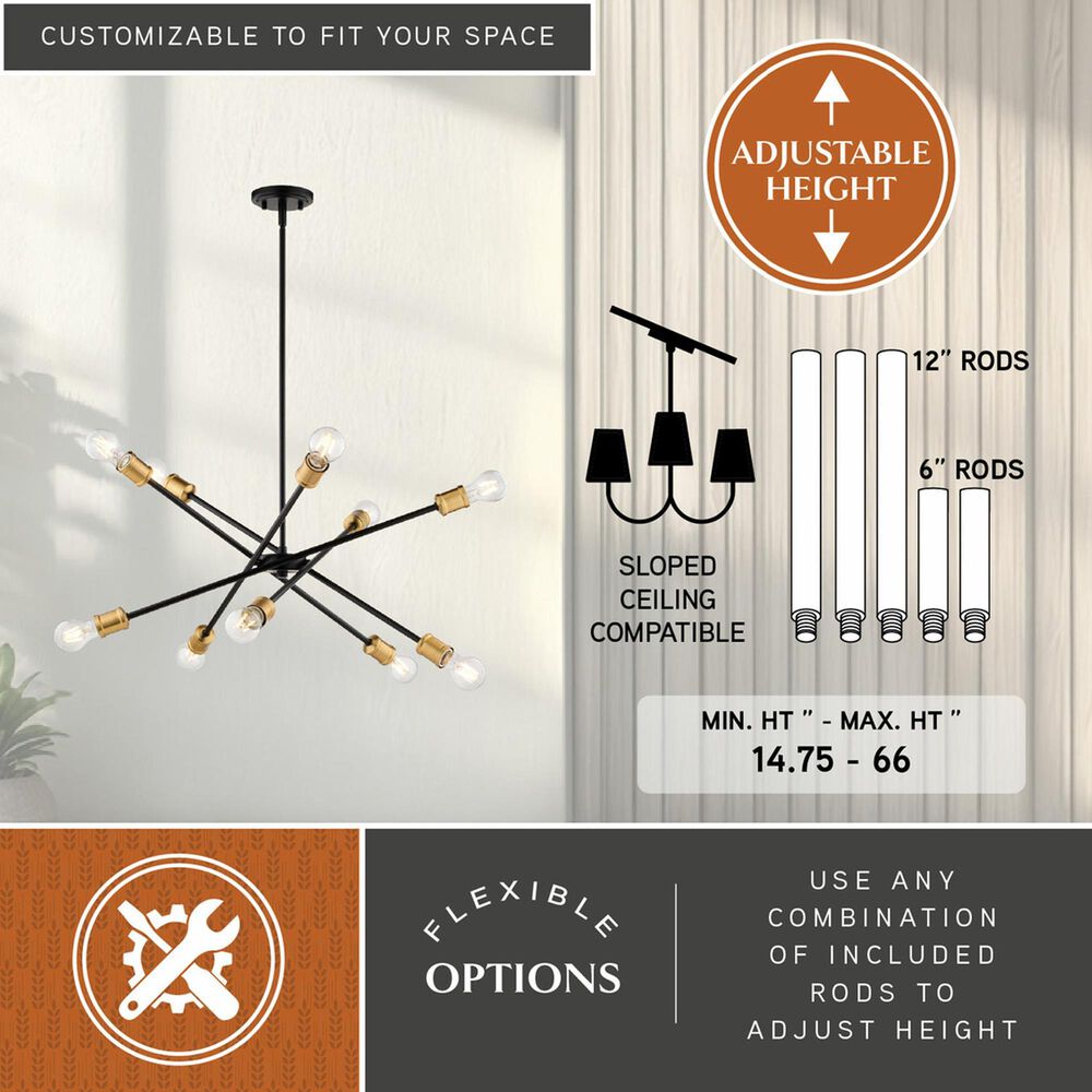 Vaxcel International Co. Ltd. Gresham 10-Light Chandelier in Antique Gold with Matte Black, , large